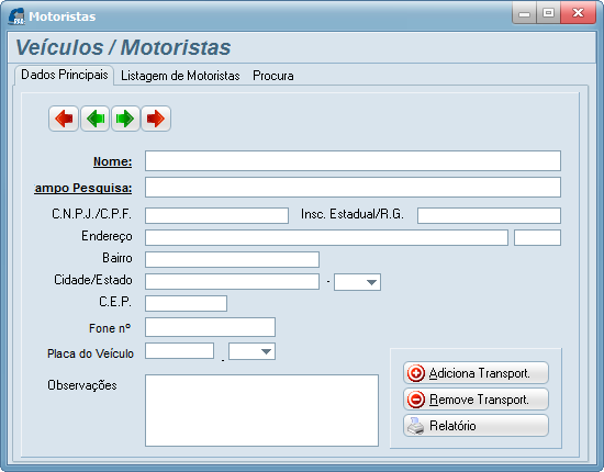 Tela 05 – Cadastro de Veículos / Motoristas