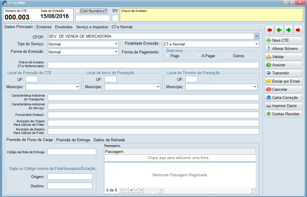 Tela 06 – CTE – Dados Principais
