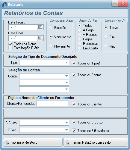 Tela 13 – Relatório de Contas